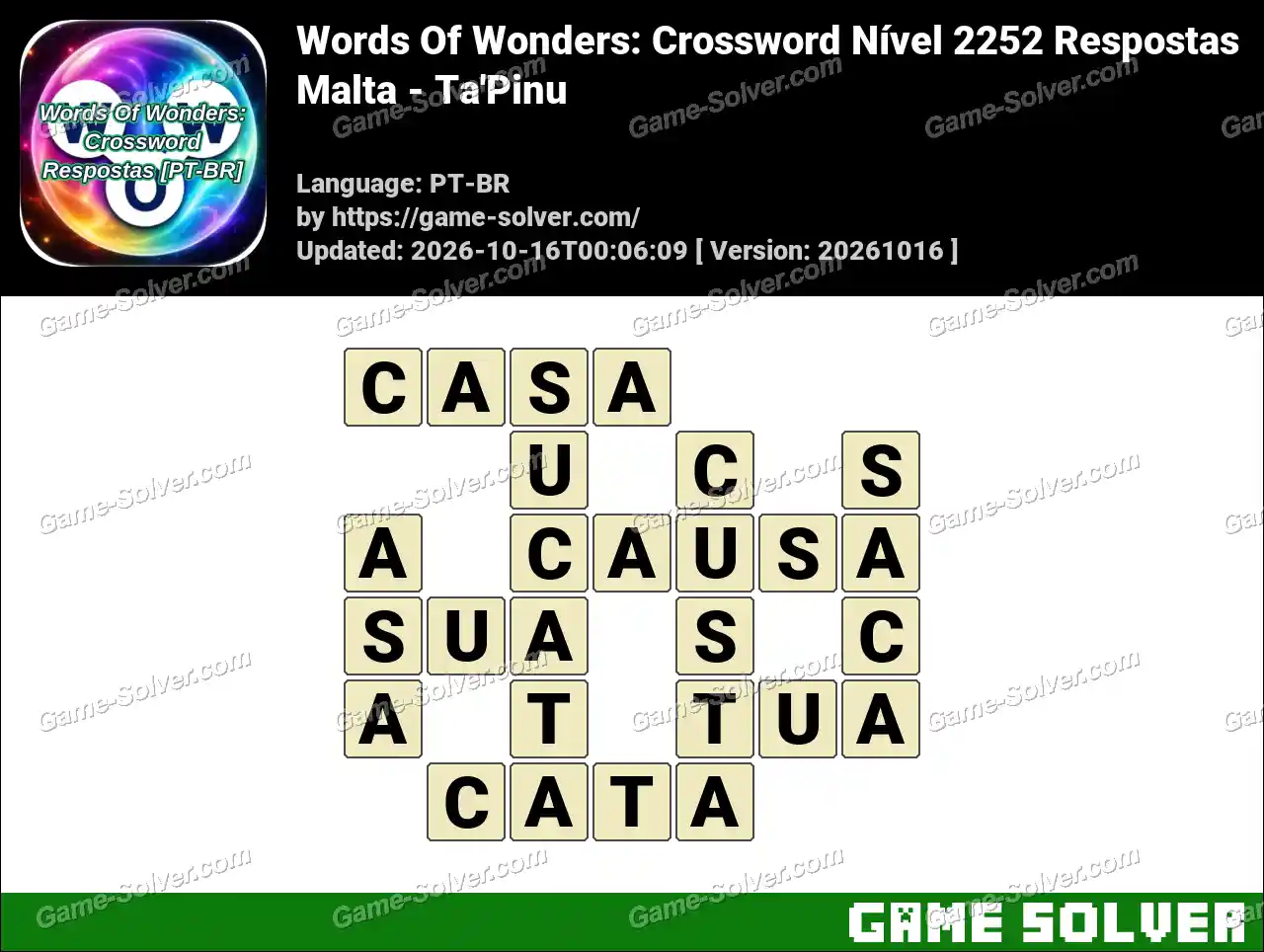 Words Of Wonders: Crossword Nível 2252 Respostas – Malta – Ta’Pinu